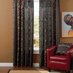Ashro Chevron Print Panel curtain set on window with furniture and décor items