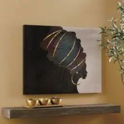 Retro Silhouette Lady Canvas on yellow wall with plant and shelf