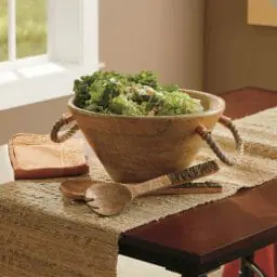 Wood Serving Bowl with Rope Handles