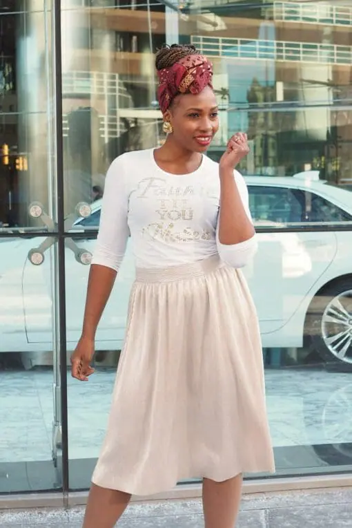 Asho Customer Kiauna modeling white Ashro Shirt