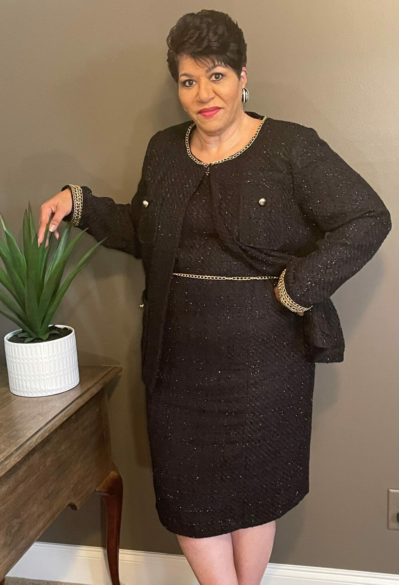 Ashro customer wearing two piece black outfit