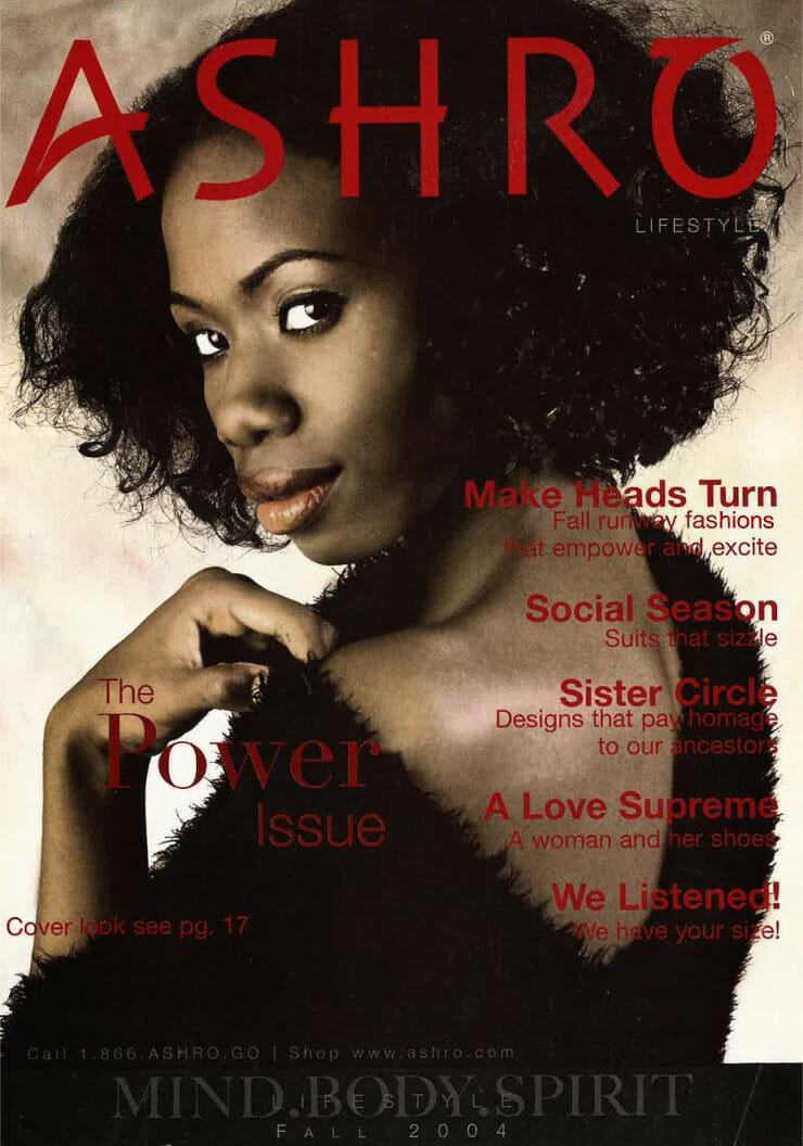 Ashro catalog with a Black model wearing a black top