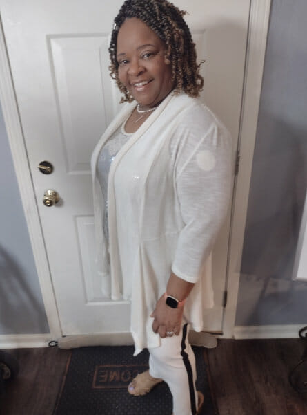 woman in a white outfit