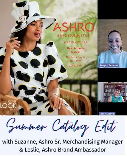 Two Black women discussing Ashro's Summer Catalog