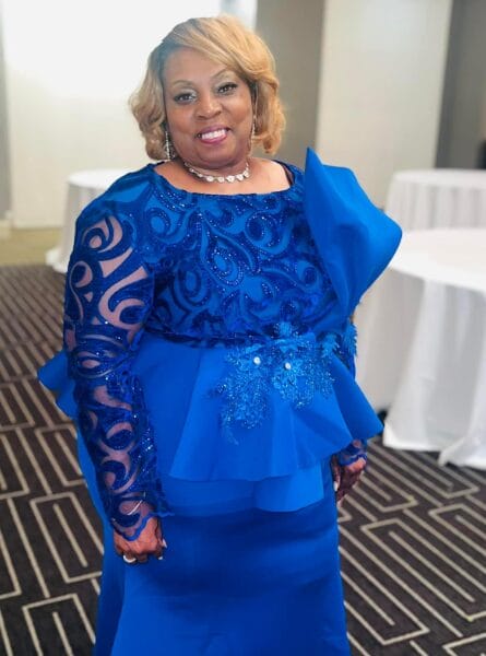 Woman in a blue dress
