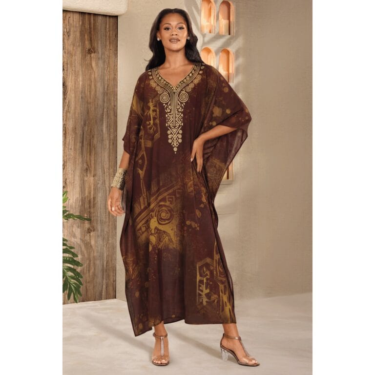 black woman wearing a caftan