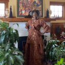 Woman in brown 2 piece set