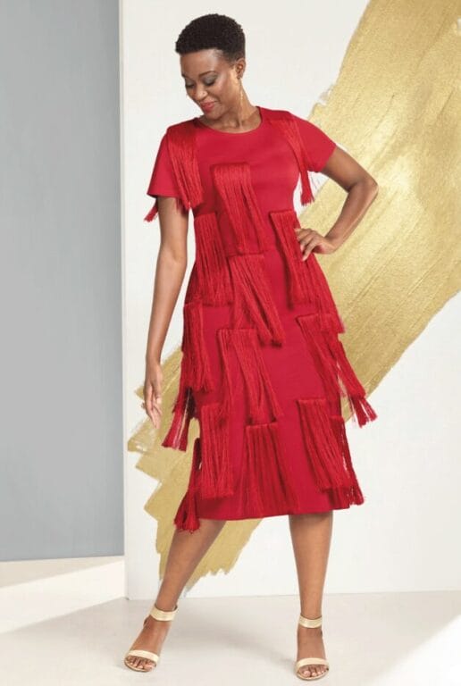 black model wearing red fringe