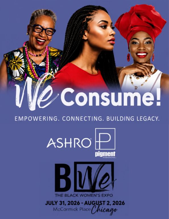 Three Black women featured in "We Consume!" expo poster.