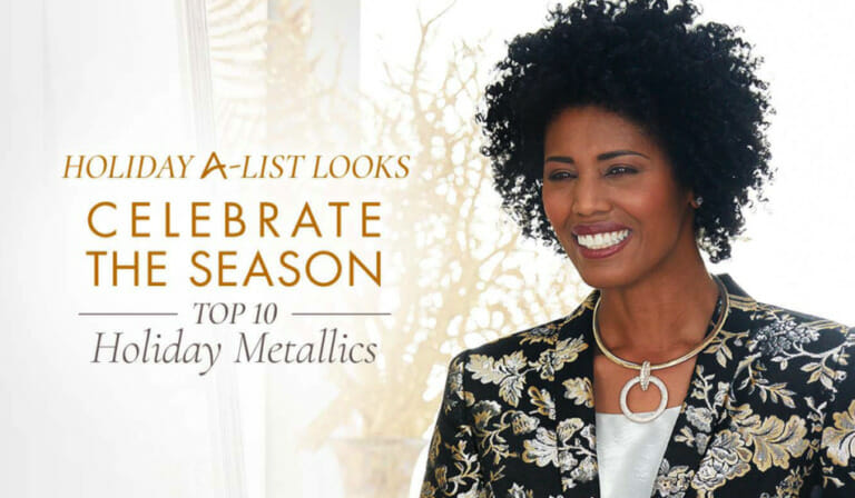 Holiday A-List Looks-Celebrate the Season-Top 10-Holiday Metallics-black woman in black, silver, gold jacket