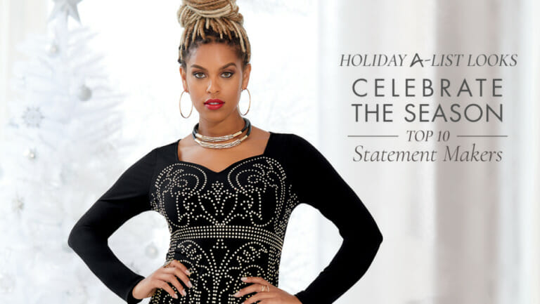 A black woman in a studded black top-Holiday A-List Looks-Celebrate the Season-Top 10 Statement Makers.