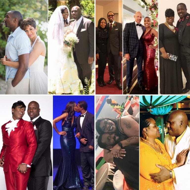 Nine African-American couples, together at different events.