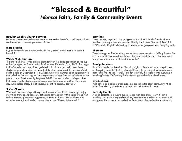 Ashro Event Guide Page 5, with the title Blessed and Beautiful, and supporting text.