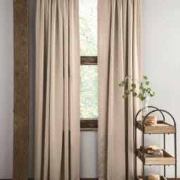 Madison Room Darkening curtains on wooden window and grey wall